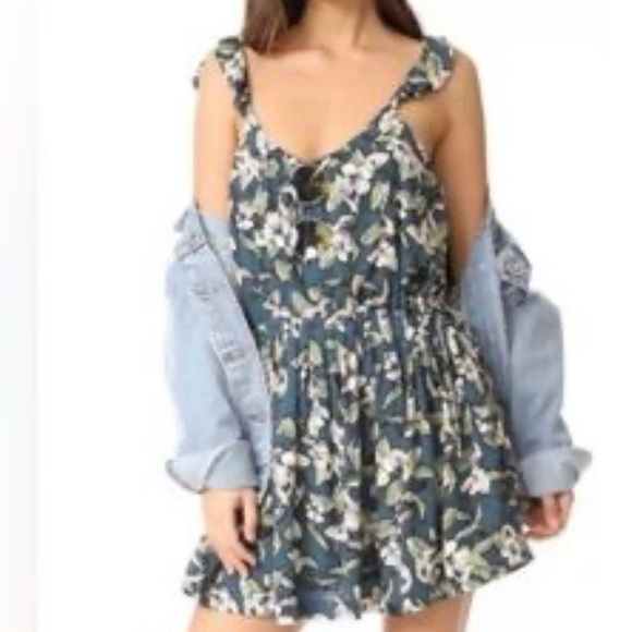 Free People blue Floral Sleeveless mini Dress - Picture 1 of 8